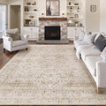 8x10 Washable Beige Area Rug Vintage Living Room Bedroom Carpet Non-Slip Soft Low Pile Distressed Indoor Large Throw Rug for Dining Room Office