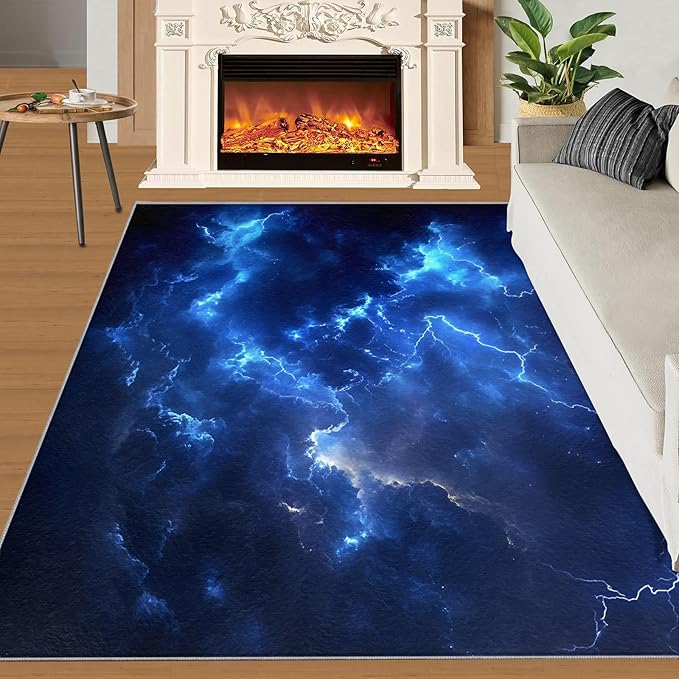 3x5 Lightning Dorm Rug - Natural Weather Small Rugs for Bedroom, Thunderstorm Lightning Area Rug Washable Non Slip for Bedroom Kitchen Living Room Entryway