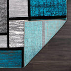 Luna 3995 Geometric Area Rug - Modern Abstract Design, Soft Living Room Carpet - Turquoise & Gray, [Size]