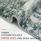 Modern Abstract Runner Rug 2x5, Grey Green Washable Entryway Kitchen Runner Non-Slip Soft Hallway Rug Runner Thin Print Faux Wool Carpet for Bedroom Laundry Room Indoor