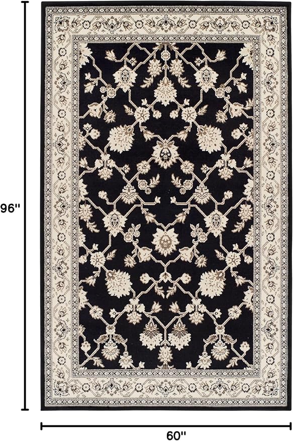 Superior Elegant Kingfield Collection Area Rug, 8mm Pile Height with Jute Backing, Classic Bordered Rug Design, Anti-Static, Water-Repellent Rugs, 5' x 8', Black