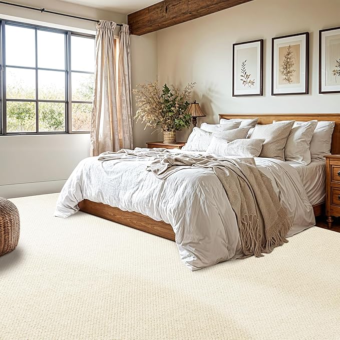 Shilucheng Wool Rug 8x10 Non-Slip, Blend 80% Wool and 20% Cotton Rugs for Living Room, Bedroom, Dinning Room, Soft Durable Cotton Backing Modern Area Rug (Beige)