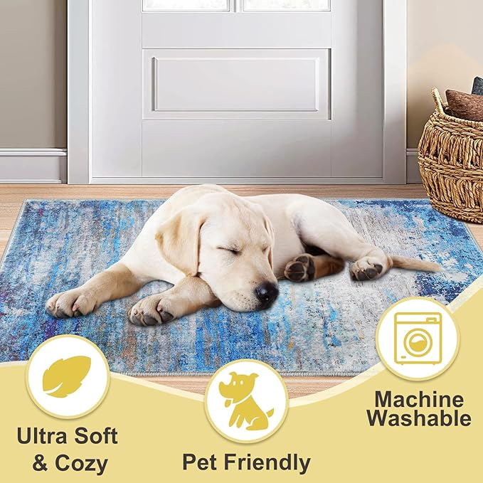 COMSLE Door Mat Soft Absorbent Indoor Front Entryway Rug Machine Washable Entrance Mats for Muddy Paws Non Slip Throw Rugs 20" x 32" Doormat for Inside Foyer Bedroom - Blue