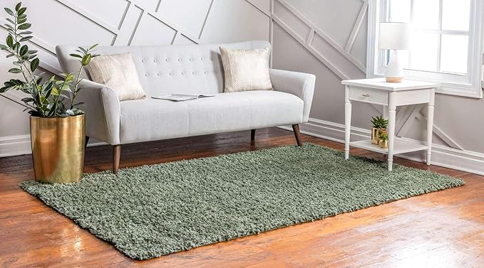 Unique Loom Davos Shag Collection Area Rug - Solid (7' 10" x 11' Rectangle, Sage)