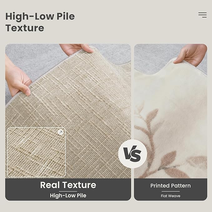 Valenrug Washable Rugs 6x9 - Stain Resistant 6x9 Area Rugs for Living Room, Non Slip High-Low Pile Textured Area Rugs for Bedroom, Folable Machine Washable Area Rug (6'x9', Beige)