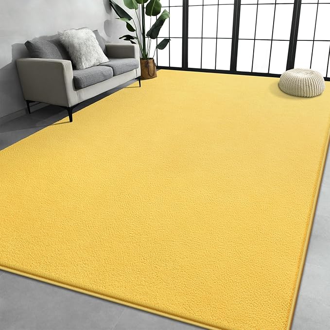 Large Area Rugs for Living Room Bedroom, 4x6 Feet Yellow Rug, Minimalist Modern Shag Rug, Soft Thick Comfy Memory Foam Indoor Carpet, Non-Slip Washable Rug for Boys Girls Dorm Nursery Room Home Decor