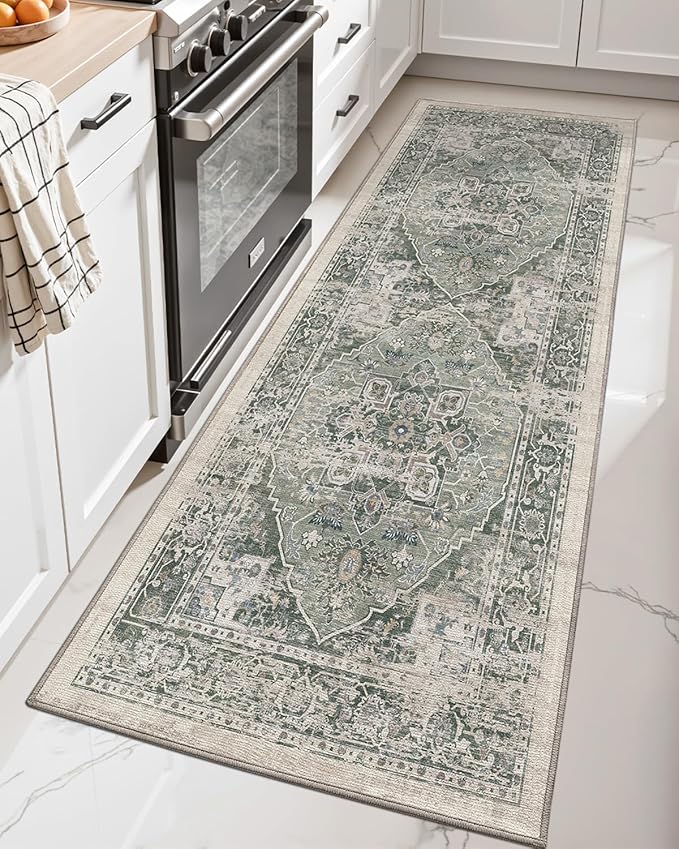 LUMI Washable Kitchen Rug 2x6 for Floor, Non Slip Runner Rugs with Rubber Backing, Low Pile Comfort Area Carpet for Standing, Living Room, Entryway, Laundry, Hallways