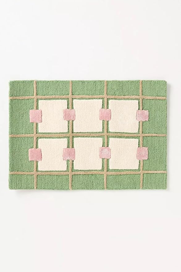 Greer Wool Area Rug - Soft Hand-Tufted Geometric Design with Pink and Green Color Palette, Perfect for Modern Home Decor (3x6 Ft)