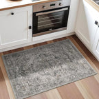 2x3 Machine Washable Area Rug for Entryway, Olive Grey Boho Vintage Floral Rug Non-Slip Low Pile Soft Faux Wool Small Carpet, Kids and Pets Friendly for Bedroom Kitchen Hallway Bedside Home Decor Rug