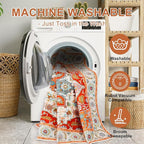 WILLSUN Washable Area Rugs, 4x6 Non-Slip Boho Large Area Rugs for Living Room, Bedroom, Machine Washable Vintage Rug, Indoor Floral Print Carpet for Home Decor, Kid & Pet Friendly Mat