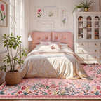 Lahome Boho Floral 8x10 Pink Rugs for Bedroom Girls, Non Slip Washable Nursery Rugs for Living Room, Pastel Indoor Throw Carpet for Dorm Classroom Playroom(Pink,8x10)