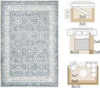 jinchan Floral 3x5 Area Rugs for Entryway - Taupe Vintage Distressed Design Doormat Non-Slip Ultra-Thin Low Pile Boho Rug for Kitchen Living Room Bedroom Farmhouse (3‘x5', Grey)