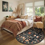 Moynesa Floral Bird Round Rug 6ft Washable Circle Rug Non Slip,Modern Transitional Black Area Rugs for Bedroom Reading Coner,Farmhouse Living Dining Room Aesthetic Carpet Folk Art Home Decor