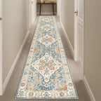 Enkor Runner Rugs for Hallway, 2x10 Washable Soft Non Slip Floor Rugs for Kitchen, Modern Mat for Living Room Bedroom Entryway Orange & Blue