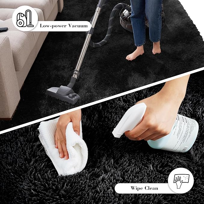 Fluffy Rug Shaggy Area Rug, Black 6x9 Area Rugs for Living Room, Large Shag Area Rugs for Bedroom Kids Room Home Decor, Upgrade Anti-Skid Rectangular Fuzzy Rugs