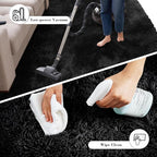 Fluffy Rug Shaggy Area Rug, Black 3x5 Area Rugs for Bedroom, Small Bedside Rug, Soft Fluffy Shaggy Entryway Throw Rugs for Living Room Bedroom Kids Room Home Decor