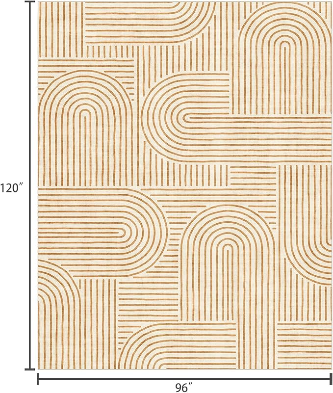 Washable Area Rug 8x10 - Large Orange Boho Rugs for Living Room Soft Abstract Bedroom Rug Ultra-Thin Modern Rainbow Carpet Rug for Dining Room Nursery Room Home Decor