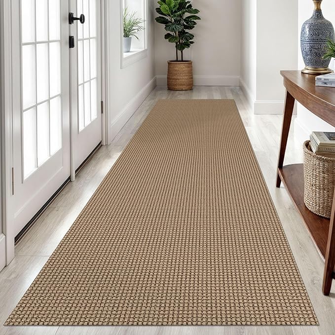 Braided Runner Rug 3x10 Ft Washable Runners for Hallways Non Slip Kitchen Runner Rug Cotton Long Entryway Runner Indoor, Woven Carpet for Hall Kitchen Entryway, Orange/Tan/Brown