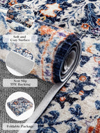 Lahome Round Rug 4ft, Washable Bathroom Rug Non Slip Entryway Circle Mat, Bohemian Vintage Non-Slip Non-Shedding Low Pile Printed Indoor Carpet for Kitchen Laundry Entryway, Blue Purple/Multi