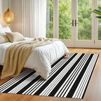 KOZYFLY Black and White Striped Outdoor Rug 5x7 Ft Area Rug Washable Indoor Outdoor Rug Cotton Outdoor Patio Rugs Farmhouse Rugs Living Room Carpet for Patio Dining Room Bedroom