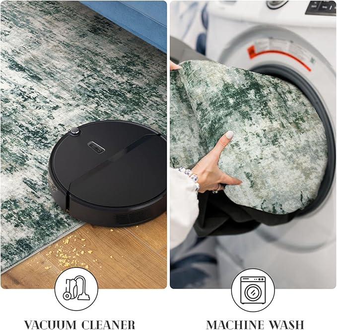 Modern Abstract Runner Rug 2x6, Grey Green Washable Kitchen Runner Non-Slip Soft Hallway Rug Runner Thin Print Faux Wool Carpet for Entryway Bedroom Laundry Room Indoor Home Decor