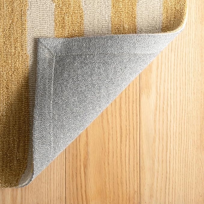 Dash & Albert Silas Stripe Gold Hand Micro Hooked Wool Rug, 3 X 5 Feet, Yellow/Orange Stripe Pattern - Premium Luxury Hotel Quality Soft Breathable Hypoallergenic Machine Washable Easy Care All