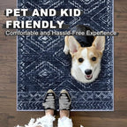 KILOCOCO Boho Entryway Rug 3x5 Area Rug Washable Non Slip Printed Throw Rugs Soft for Kitchen Living Room Dining Bedroom Geometric Moroccan Carpet, Dark Blue