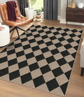 Easy Jute Checkered Area Rug, 4x6 Black Modern Washable Rugs for Living Room Non-Slip Low Pile Entryway Mat, Farmhouse Diamond Indoor Outdoor Carpet for Kitchen Backyard Bedroom Office