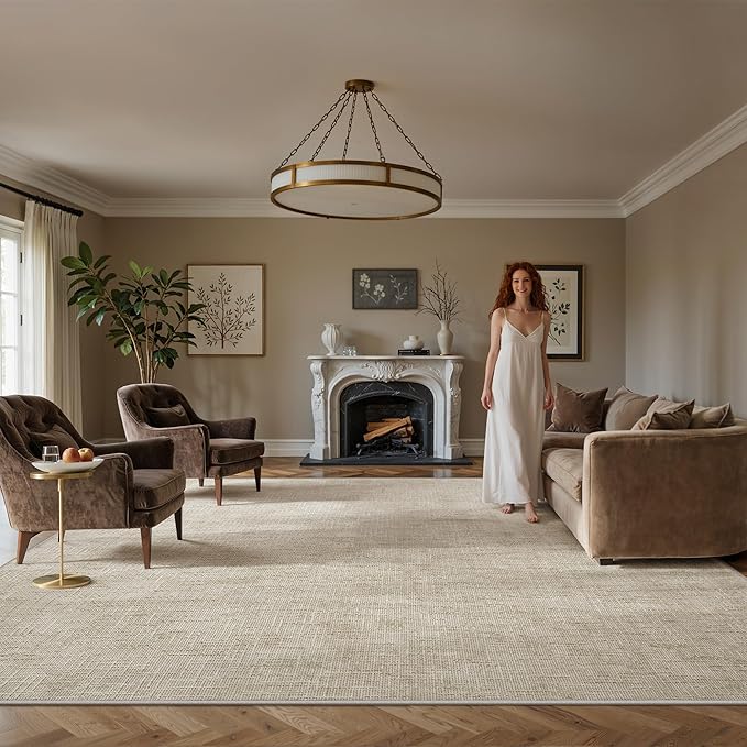 Valenrug Washable Rugs 8x10 - Stain Resistant 8x10 Area Rugs for Living Room, Non Slip High-Low Pile Textured Area Rugs for Bedroom, Folable Machine Washable Area Rug (8'x10', Beige)