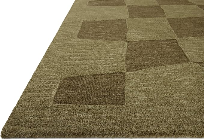 Loloi Leanne Ford Craven Collection CVN-03 Green/Olive 3'-6" x 5'-6" Accent Rug Checkered, Patterned, Neutral, Entryway, Mudroom, Bathroom, and Kitchen