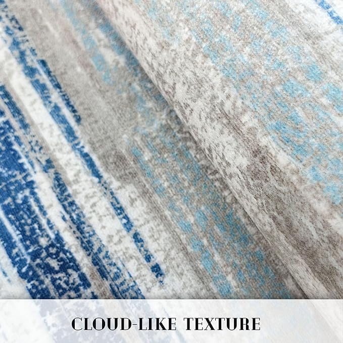 Modern Abstract Bedroom Runner Rug 2x7, Blue Washable Kitchen Runner, Non-Slip Soft Thin Faux Wool Mat for Entryway, Hallway, Laundry Room, Indoor Home Decor