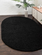 Unique Loom Solid Shag Collection Area Rug (3' 3" x 5' 3" Oval, Jet Black)