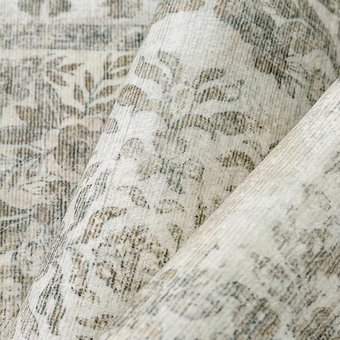 4x5 Area Rug Beige Washable Office Vintage Distressed Carpet Bedroom Indoor Neutral Medallion Floral Living Room Non Slip Retro Throw Floor Mat for Dining Room Kitchen Bathroom