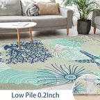 Tritard Coastal Area Rugs Nautical Beach Themed Non-Slip Machine Washable Rugs Modern Floor Carpet for Living Room Bedroom, 3x5, Navy