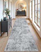 DEXI Hallway Runner Rug 3x12, Modern Abstract Non Slip Thin Soft Runners Carpet, Stain Resistant Washable Indoor Rug for Hallway Entryway Kitchen Laundry Room Living Room, Light Grey