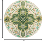 Phantoscope Washable Round Area Rug 6ft Non-Slip, Vintage Boho Rugs for Living Room, Bedroom, Dining Room, Neutral Green Floral Medallion Pattern, Low-Pile Foldable Floor Carpet, Forest Green/Cream