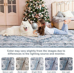 6x9 Area Rug for Bedroom, Machine Washable Rugs with Non-Slip Backing for Living Room, Large Vintage Carpet Kitchen Laundry Kids Room Decor, Blue & Beige