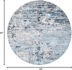 Rugs.com Leipzig Collection Round Rug – 7 Ft Round Blue Low-Pile Rug Perfect for Kitchens, Dining Rooms
