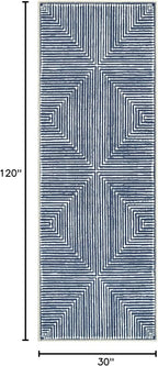 Bloom Rugs Washable Non-Slip 10 ft Runner - Blue Striped Runner for Entryway, Hallway, Bathroom, and Kitchen - Exact Size: 2.5' x 10'