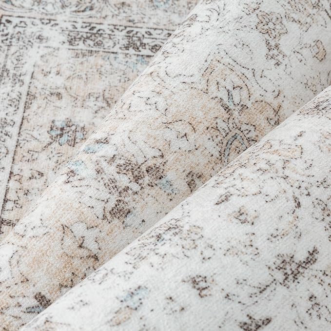 2x6 Washable Vintage Runner Rug for Living Room Bedroom Beige Grey Soft Tranditional Non Slip Runner Rug Lightweight Floral Low Pile Distressed Runner Kitchen Hallway Bedroom