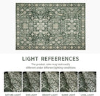 Area Rug 5×7 Washable Rugs for Bedroom, Vintage Floral Rug Soft Non Slip Stain Resistant Carpet for Living Room Dinning Room Kitchen Home Office Green Black
