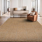 Beverly Rug Easy Jute Checkered Squared Rug 4x6 Washable Durable Indoor Outdoor Area Rugs for Living Dining Room Patio Office Stain Resistant Non Shedding Casual Indoor Outside Carpet 4 x 6 Natural