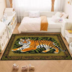 Tiger Area Rug,6x8ft, Tiger Print Rug,Tiger Themed Stylish Rug, Bohemian Vintage Tiger Print Rug, Non-Slip Washable Rug for Living Room Bedroom Dining Room Kids Room Decoration