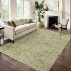 Tangsoo 5x7 Area Rug Washable Rugs for Living Room, Floral Vintage Indoor Non Slip Large Area Rugs, Print Distressed Green Carpet, Soft Low Pile Foldable Floor Rug for Bedroom Dining Room Dorm