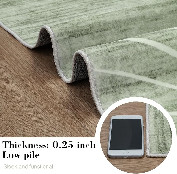 5x7 Sage Green Modern Abstract Area Rugs for Living Room, Washable Rugs for Nursery Bedroom, Non-Slip Minimalist Neutral Wave Striped Rugs for Playroom Boys, Throw Accent Rug Carpet for Dining Room