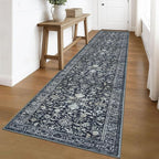 KILOCOCO Runner for Hallway 3x16 Runner Rug Printed Vintage Floral Washable Rug Kitchen Runners Soft Non-Slip Low Pile Hallway Runners Laundry Room Distressed Boho Rugs, Navy/Charcoal