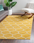 Rugs.com Lattice Frieze Collection Rug – 10' x 13' Yellow Medium Rug Perfect for Living Rooms, Large Dining Rooms, Open Floorplans