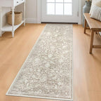 KILOCOCO Hallway Runner 2x6 Kitchen Runner Rug Printed Vintage Floral Washable Non-Slip Runners for Hallways Laundry Room Rugs Distressed Boho Rugs Runners for Bedroom, Beige