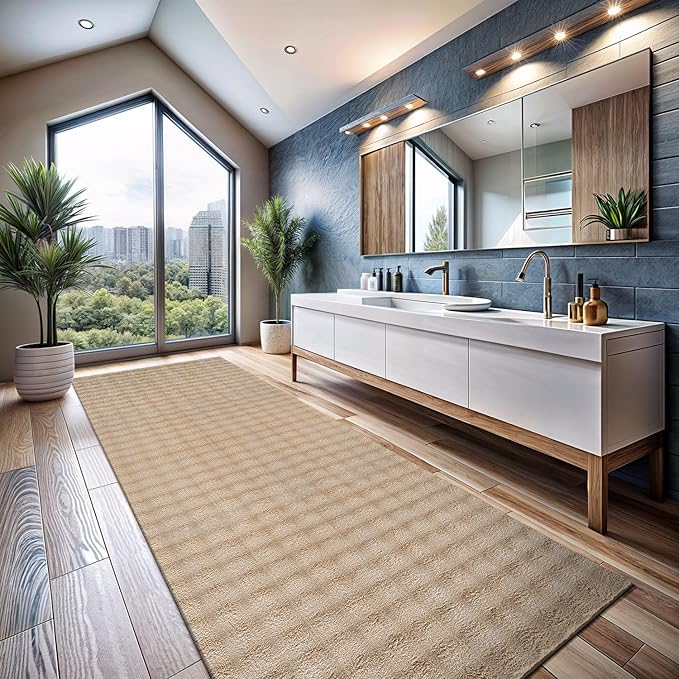 CAMILSON Modern Beige Non Slip Runner Rug 2x7 Ultra Soft High Pile Kitchen Rugs Non Skid Rubber Backing Durable & Easy to Clean Carpet for Entryway Bathroom Indoor Use (2 x 7 Beige)