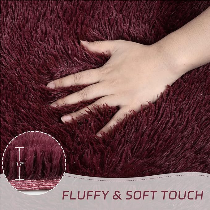 duduta Burgundy Plush Area Rugs for Bedroom 5x8 ft, Fluffy Carpet for Living Room Kids Room, Large Shag Dorm Rug, Washable Non Slip